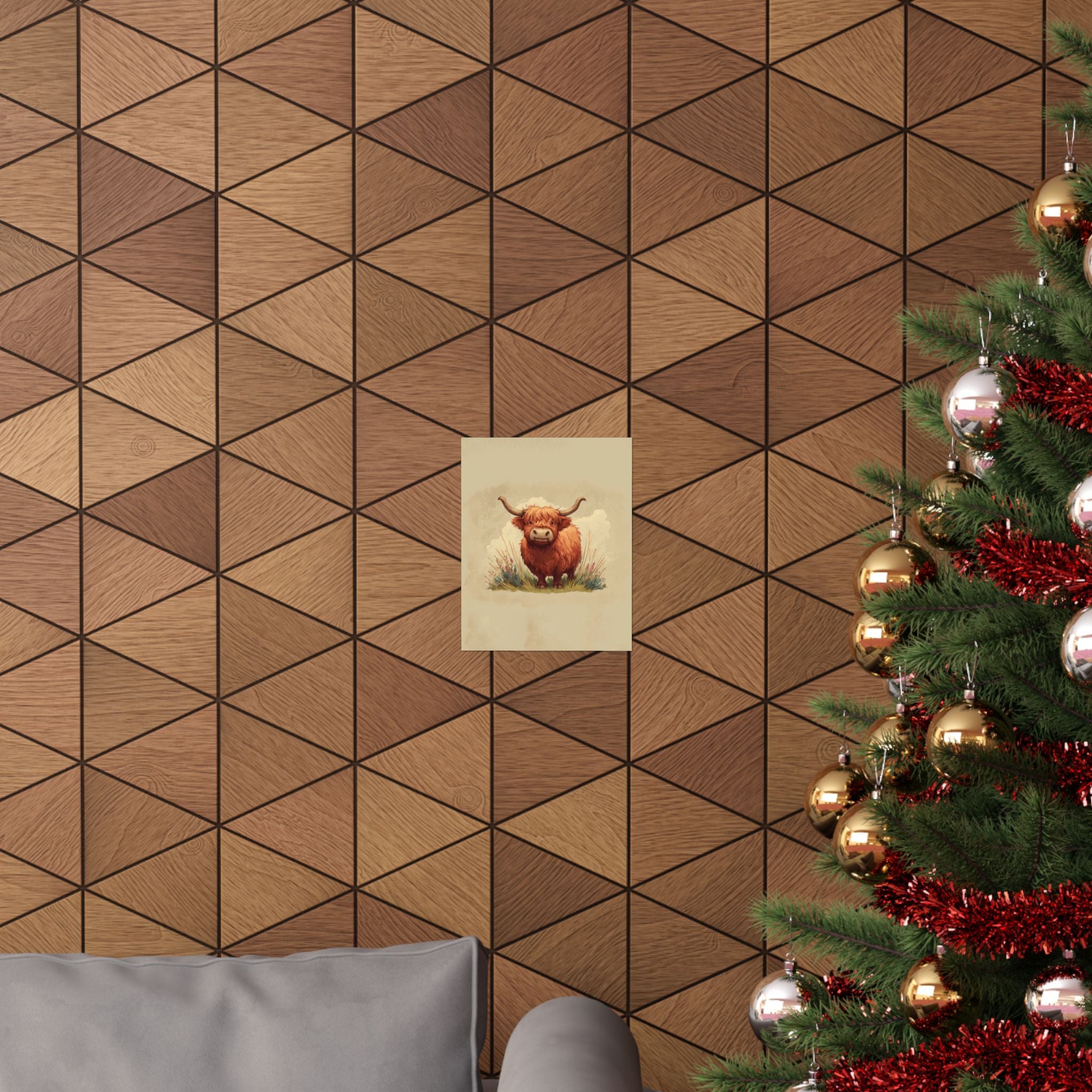 Highland Cow Illustration Matte Poster | Vertical Farm Animal Art Print